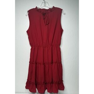 Cupshe Tiered Ruffle Tie Neck Maroon Sz L Mini Summer Dress ALine Sleeveless New
